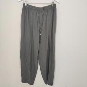 ZARA Linen Viscose Drawstring Pants Charcoal Gray Pull On Elastic Waist Size Med